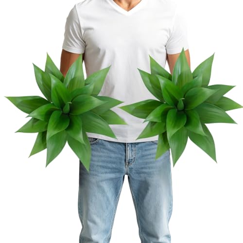 2 Pack 16 Inch Artificial Agave Plant - Large Faux Succulent Steams for Indoor Outdoor Decorating, UV Resistant Realistic Tropical Greenery for Garden Front Porch Aesthetic Decor - 18 Leaves, Green - color: Green, size: 16"- 2pcs