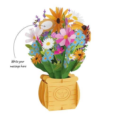 Lovepop Everyday Pop-Up Paper Flower Bouquet for Her and Him - 3D Greeting Cards for Boys, Girls, Men, Women - 12" Bee-u-tiful Blooms Bouquet - Blank Notecard Included - color: Bee-u-tiful Blooms Bouquet