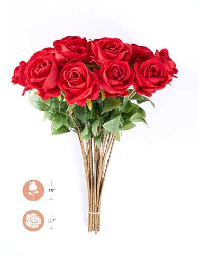 PONKING 2.7"(7cm) Rose Artificial Flower 20pcs Realistic Faux Silk Roses Fake Flowers Bouquets Arrangements Decor for Wedding Mother's Day, Home Table Christmas Valentine Decorations, Red Flower - color: D 20pcs Red Rose