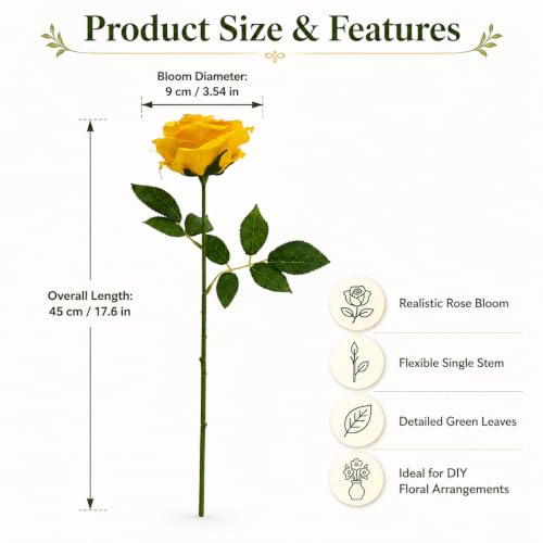 50pcs Yellow Roses Artificial Flowers Bulk Fake Roses Silk Flower with Stems Realistic Flowers for Wedding Centerpiece Party Birthday Decor - color: Yellow
