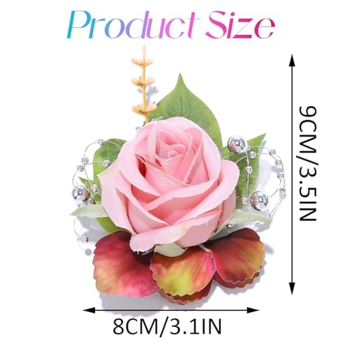 Rose Wrist Corsage Prom Corsages Wristlet Bridal Hand Flower for Women and Girls (Pink) - color: Pink