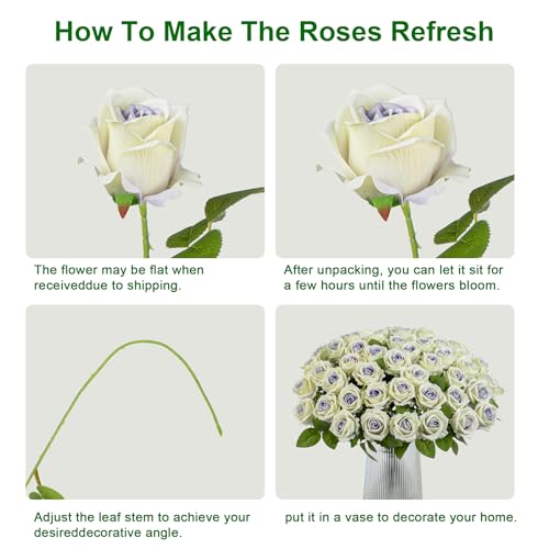 Artificial Flowers Roses Touch Fake Rose Bouquet Flower Stem for Wedding Centerpieces DIY Wreath Home Decorations Silk Roses Mothers Party Fake Outdoor Flowers Decor (Purple Heart 50PCS) - color: Purple Heart 50pcs
