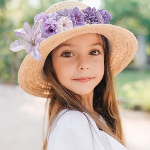 rongflower Fake Flower Heads for Crafts - Purple Silk Artificial Roses, Peonies, Daisies & Mini Floral Heads Bulk (48-Pack) for Wedding Decor, Graduation Cap, Cake Topper, Baby Shower, Home Decoration - color: Purple
