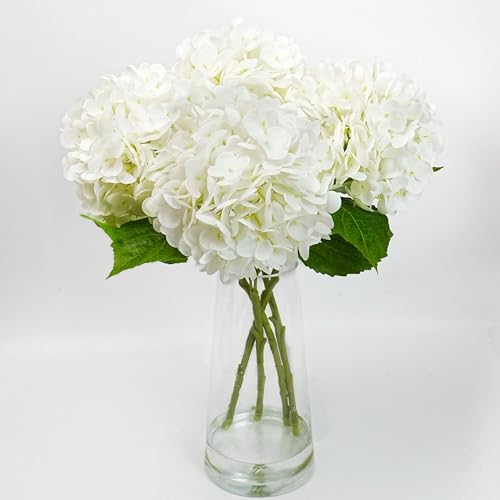 Jahe 4 Pcs Hydrangea Artificial Flowers, 20'' Tall Large Bloom Faux Hydrangea Flowers,Real Touch Fake Flowers, Bouquet Home Wedding Part Decor, DIY Floral Arrangement, Withe - color: White