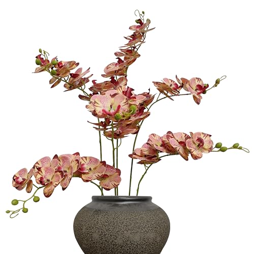 ATFL 6 Pack Orchid Artificial Flowers Real Touch, 32'' Artificial Fake Faux Silk Orchid Stem Bouquets for Wedding Party Home Garden Decor,Orquideas Artificiales para Decora (6,not Including Pot), - color: Pink+ Burgundy