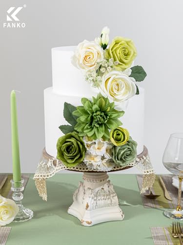 FANKO Artificial Flowers for DIY, Green White Faux Flowers Bouquet, Fake Rose Dahlia Daisy Hydrangea Silk Flowers for Vase, Home Decor, Garlands, Garden Wedding, Party, Housewarming - color: Cream Green