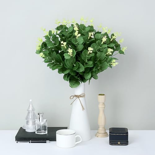SITUMEIZI 10 Pcs Faux Eucalyptus Stems Artificial Greenery Stems Green Fake Plants Leaves for Wedding Centerpiece Spring Easter Farmhouse Home Room Decor - color: Green