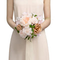 Ling's moment Pink Artificial Wedding Flower Bouquets for Bridesmaids Blush Floral Bouquet Bridal Bouquets for Bridesmaids with Ribbon Ceremony Anniversary,7-inch Diameter - color: Pk-sand Beige