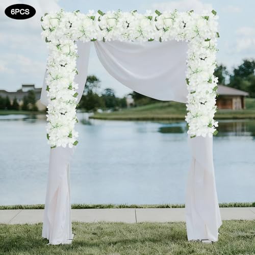 Wedding Arch Artificial Flowers Panels, 6pcs Silk Rose Floral Wall Backdrop, 13.8 x 13.8in Artificial Flowers Garland for Wedding Party Table Decoration, White (White, 6 Pcs) - color: White, size: 6 Pcs