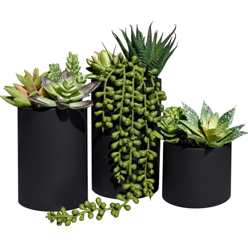 Winlyn Set of 3 Artificial Plants Decor Greenery Fake Succulents Indoor Potted Fake Plant with Black Planter for Farmhouse Room Bathroom Bedroom Kitchen Office Table Desk Decor - color: Black Planter Pots