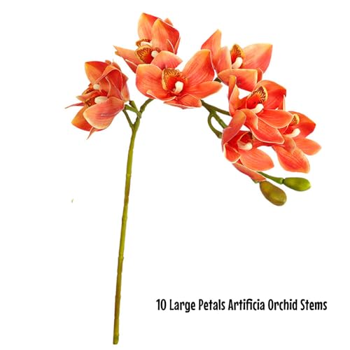 XIYUAN 28.5inch Artificial Phalaenopsis Flowers 2 Bunch 10 Large Petals Orchids Fake Cymbidium Flowers Artificial Orchid Flowers Stem Plants Latex Phalaenopsis Branches for Home Décor (Orange) - color: Orange 10 Heads