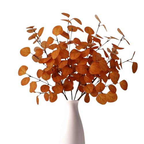 4PCS 23.62" Burnt Orange Fall Eucalyptus Stems Artificial Eucalyptus Leaves for Autumn Vase Decoration,Rustic Thanksgiving Centerpiece & Christmas Home Decor - color: Autumn Yellow