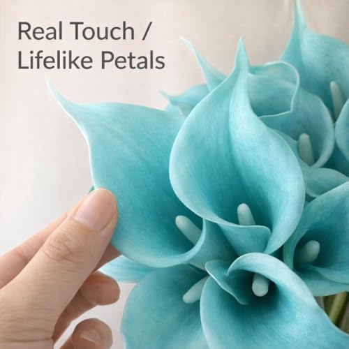 Floral Kingdom Artificial Calla Lily Flowers 20 Pack 14 Inch Turquoise Blue – Real Touch Faux Flowers for Home Decor, Table Centerpieces, Coastal Décor & Weddings - color: Blue