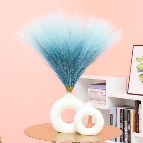 Ureymx Faux Pampas Grass Decor 17.7 Inch 30pcs, Pompas Grass Flower Arrangement and Vase Filler Artificial Pampas Grass Short Decor for Boho Home Wedding Decoration (Gradient Blue) - color: Gradient Blue, size: 17 Inch 30 Pcs