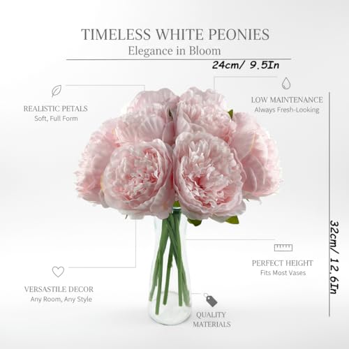 10pcs Artificial Peony Flowers Silk Peonies Realistic Flower Bouquet for Vase Decor Wedding Table Centerpieces Valentines Gifts (Pink) - color: Pink