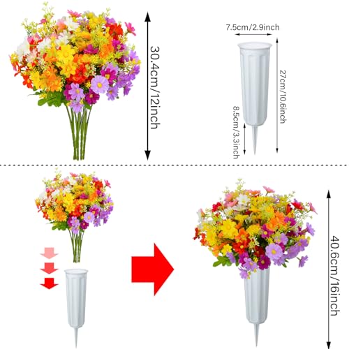XONOR Artificial Cemetery Flowers Memorial Silk Daisy with Vase for Grave Headstone Decoration, Assorted Colors Daisy for Spring Summer Decoration - color: With Vase
