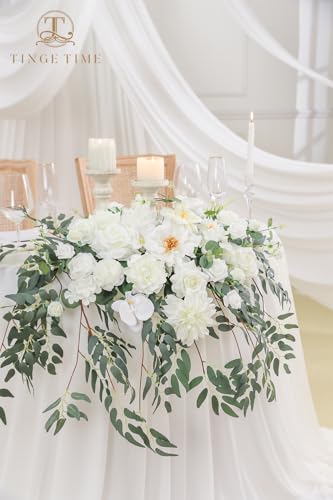 TINGE TIME Artificial Sweetheart Flower Swag with Table Cloth and Table Runner, Pack of 3 Floral Arrangement for Wedding Sweetheart Desktop Centerpiece Decoration Valentine's Day (IvoryWhite) - color: Ivory White