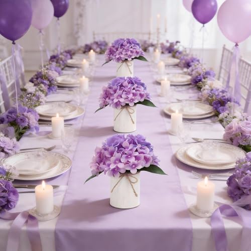 Flower Table Centerpieces - Set of 6 Floral Arrangement Artificial Wedding Hydrangeas Floral Arrangement with Rustic Metal Vase for Bridal Tea Party Event Decorations - Purple - color: Purple