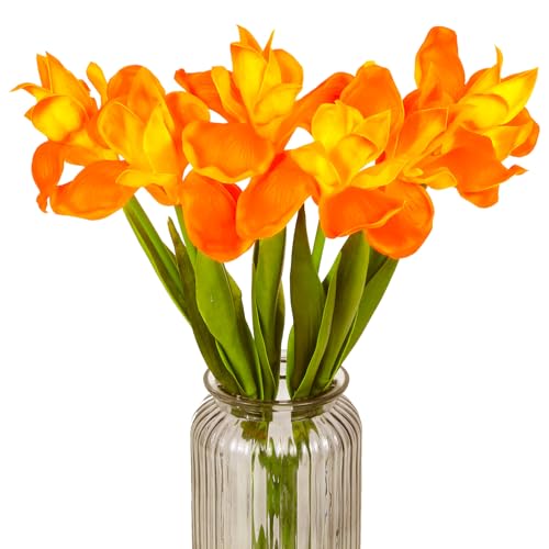6 PCS Iris Flowers Artificial Real Touch Orange Flowers 18.9 in Long Stems Artificial Iris for Wedding Bridal Home Kitchen Party Decoration (Orange) - color: Orange