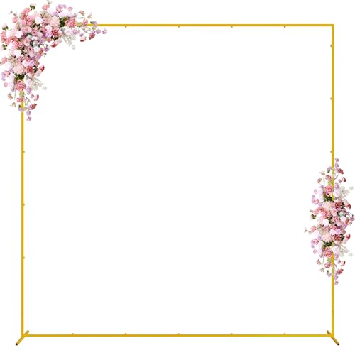 Wokceer Wedding Arch Backdrop Stand Square 7.2 x 7.2 FT Wedding Arches for Ceremony Metal Balloon Arch Frame for Wedding Birthday Party Garden Arbor Anniversary Event Decor - color: Gold, size: 7.2FT x 7.2FT