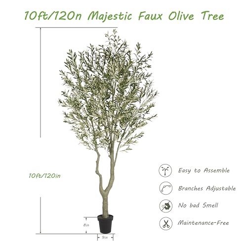 Nafresh Tall Faux Olive Tree，10ft（120in） Realistic Potted Silk Artificial Olive Tree， Fake Olive Trees Indoor with Green Leaves and Big Fruits for Home Office Living Room Stairs Patio Decor. - size: 10ft