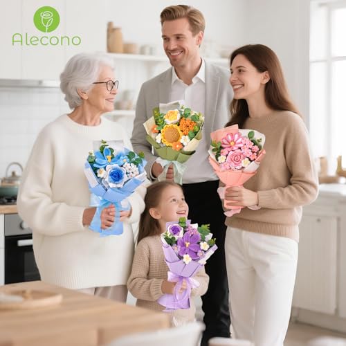 Alecono Crochet Flower Bouquet, Knitted Flowers, Purple Handmade Bouquet of Flowers for Lover Anniversary Birthday Party Mother's Day Graduation Gifts (Include Card) - color: Purple