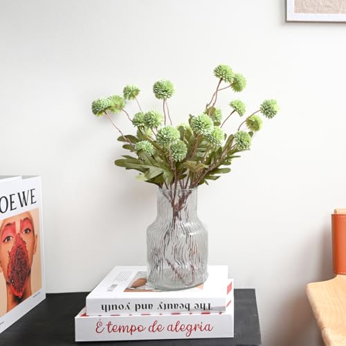 Laelfe Artificial Pompon Mum, 5Pcs Fake Kiku Flowers Silk Small Mini Chrysanthemum Ball Faux Mum Decor for Vase Filler DIY Bouquet Centerpieces Arrangements Shower (Green) - color: Green