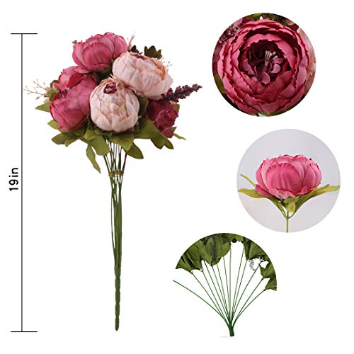 Silk Peony Bouquet Vintage Artificial Peonies Flower for Home Wedding Party Decor (1pcs, Dark Pink) - color: Dark Pink