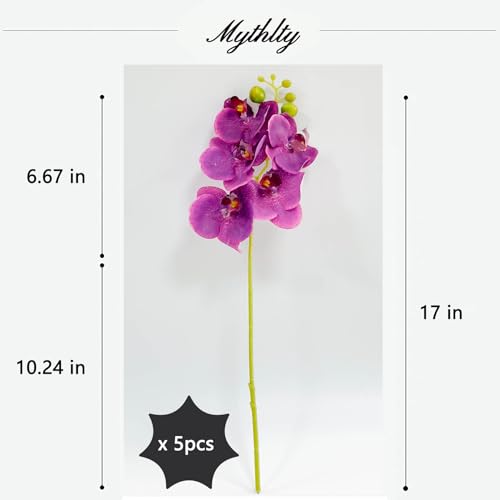 5 Fake Orchid in 17 Inches with Real Touch Flowers and Flexible Stems, Artificial Orchids That Look Real Arrange for Wedding Bouquets Home Office Indoor Decorations (Dark Purple) - color: Dark Purple