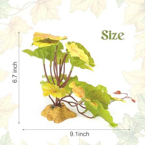 Reptile Plants for Terrarium Decor, Amphibian Habitat Decor Plant, Ball Python Decor Tank Accessories for Gecko Lizard Chameleon Frog Snake Tortoise with Base - Fake Heuchera Micrantha Yellow - color: A-fake Heuchera Micrantha Yellow
