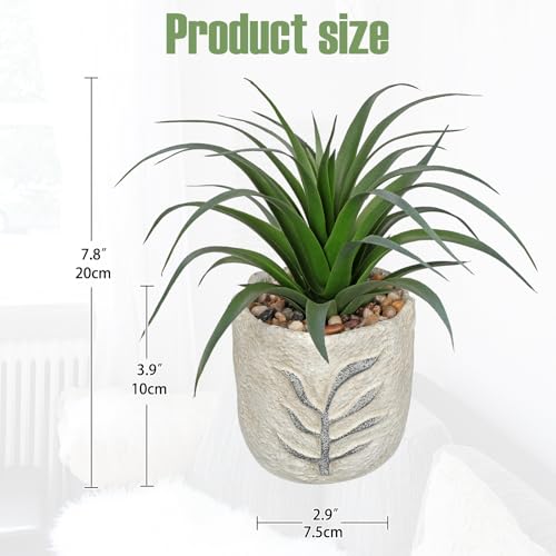 Hollyone 2 Pack Small Artificial Succulents Plants Potted Fake Spiked Succulent Plant in Rustic Pot Mini Faux Plant Agave Aloe Plant Indoor for Office Desk Farmhouse Home Table Shelf Boho Decor - color: Green #2