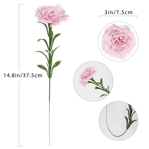16PCS Pink Carnations Artificial Flowers 14.8'' Fake Carnation Silk Flowers with Stem Faux Carnations Flowers for Home Table Centerpiece Wedding Decorations Floral Arrangements (Deep Pink) - color: Deep Pink
