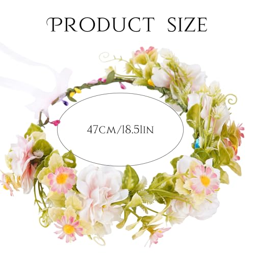 Pink Flower Crown Headband, Artificial Rose Daisy Floral Headpiece, Adjustable Fairy Boho Bridal Flower Crown for Women Girls Renaissance Birthday Wedding Festivals Party Hair Accessories - color: Rose Daisy Pink