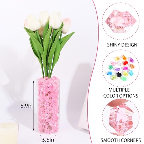 150 Pcs Fake Ice,17 * 23mm,Pink Acrylic Gems Vase Filler,Plastic Diamonds for Table Decoration DIY Craft Aquarium Display Party Centerpieces. - color: Pink, size: 17MMx23MM