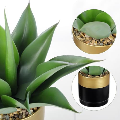 Briful Artificial Agave Plant in Black and Gold Metal Pot, 13 Inch Tall Fake Succulent Potted Plants with Wide Gray-Green Leaves, Faux Houseplant for Modern Home Office Shelf Decor - color: Aloe Vera Gold Black Vase