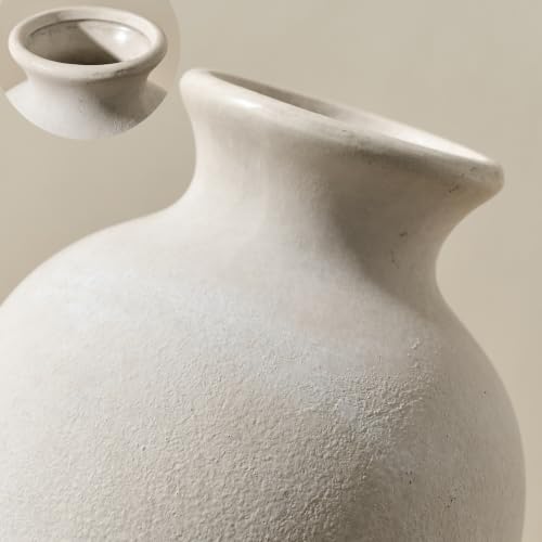 Ceramic Vintage Flower Vase Home Decor, 8.38" Rustic Terracotta, Antique Vase for Table, Living Room, Shelf, Mantel Decoration, Farmhouse- Grayish White - color: Off-white- 8.38"