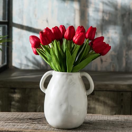 Tanvecle 20pcs Red Artificial Tulip Flowers, Silk Fake Flowers 13" for Mother's Day, Easter, Valentine’s Day Gifts in Bulk, Home, Kitchen, Wedding Decorations - color: Red