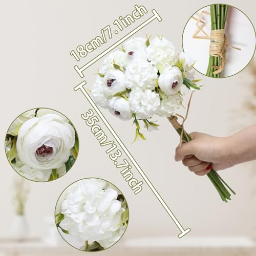 Zerzsy 10 Branch Artificial White Peony Flower Bouquet with Green Leaves Stem, Silk Flowers Bouquet Fake Peonies Flower Arrangements Vase Decorating for Centerpiece Table Wedding Party Home - color: White-10, size: 1 Bouquet