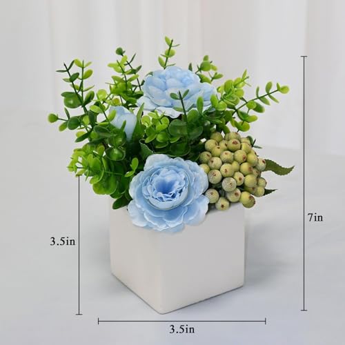 LADADA Artificial Blue Peony Bouquet in Vase, Party Tabletop Centerpiece - color: Blue