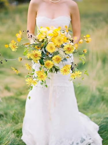 36 Heads Yellow Artificial Daisy Flowers 29.52” Silk Wildflowers 6PCS Silk Daisies with Stems for Tall Vase Home Bath Outdoor Party Garden Wedding Aisle Porch Decoration(Yellow) - color: Yellow
