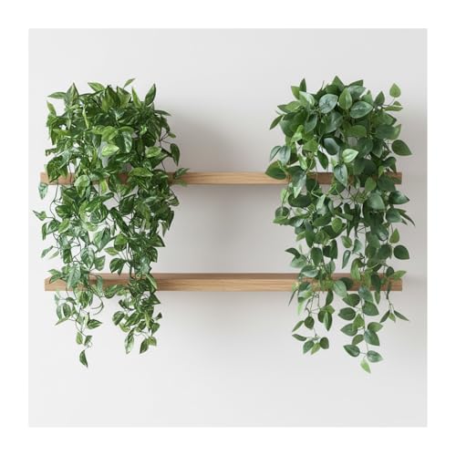 35.5" Artificial Pothos Ivy Plants Set of 2 with Pots, Fake Hanging Greenery Silk Leaves for Home Decor, Realistic Faux Plants for Shelf Tabletop Office, No Maintenance Needed (Light & Dark Green)