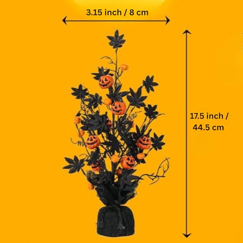 Boxalls Halloween Flowers Decorations Indoor, Artificial Pumpkin Maple Leaf Floral Stems Sets with Base 17.5 Inch Table Freestanding, Fake Branches Plants Arrangements Picks for Home Party Decor