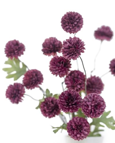 DuHouse 6pcs Artificial Flowers Faux Silk Pompon Mum,Silk Small Mini Chrysanthemum Ball with Stems for DIY Bouquets Centerpieces Vase Home Table Kitchen Decorations(Plum) - color: Plum, size: 6pcs