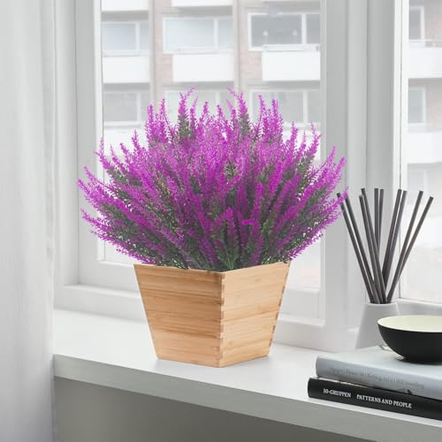 Faux Lavender Flowers Branches 6 Pcs Artificial Greenery Floral Plants Faux DIY Shrubs Bouquet for Vases Valentine's Day Wedding Garden Patio Table Decor Indoor Outdoor (Fuchsia) - color: 6bundles--lavender Fuchsia