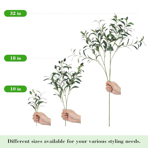 10PCS 32inch Artificial Olive Branches Long Thicken Faux Olive Stems Greenery Plants with Lifelike Olives and Silk Leaves for DIY Floral Crafts Office Wedding Home Decor (Vase Not Included) - size: 32in