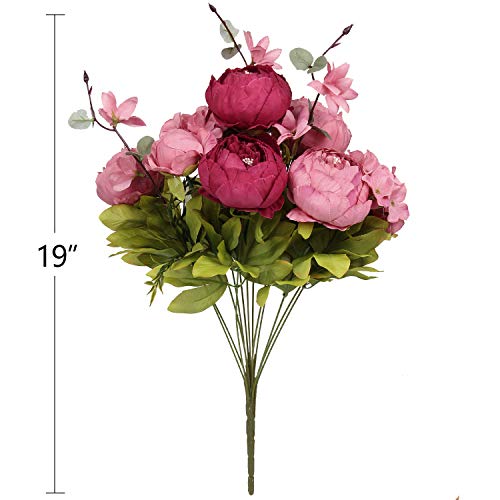 Silk Peony Bouquet Vintage Artificial Peonies Flower for Home Wedding Party Decor (1pcs, Burgundy) - color: Burgundy