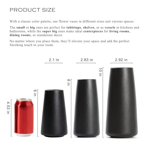 Matte Black Vase - 8" Big Black Ceramic vase for Flower, Simple Vases for Pampas Grass, Minimalist Farmhouse Boho vases for Centerpieces, Home Decor, Bathroom Decor - color: Solid Black, size: Big