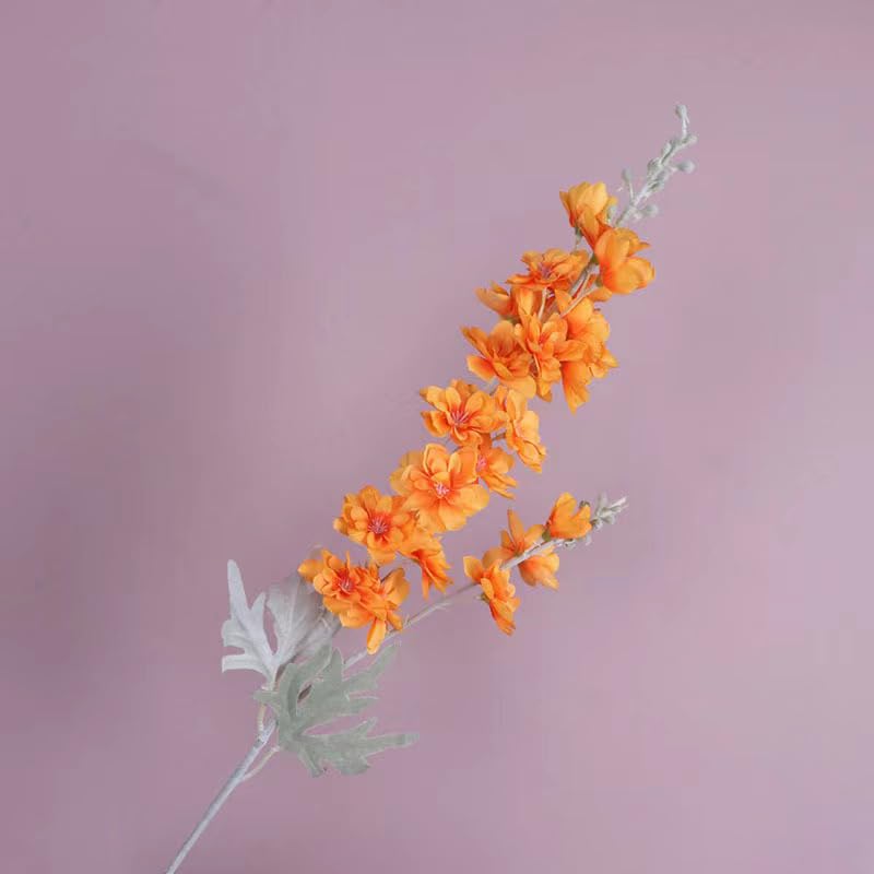 FERIAL Fall Artificial Delphinium Flowers Orange Silk Larkspur Faux Snapdragon Long Stem Fake Plant Spray Arrangement for Home Garden Wedding Arrangement Table Vase Decor (Orange) - color: Orang