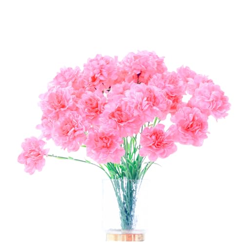 10 Bunches Bouquet of Artificial Silk Flower Carnations,Single Flower Head 20inch Bouquet and Green Leaf for Home Party,Home Decoration Bridal Wedding Holding Flowers Decoration (Pink) - color: Pink