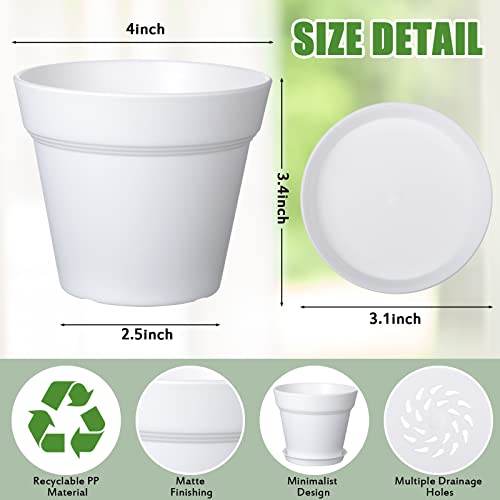 Mumufy 54 Pack 4 Inch Plant Pots Bulk Small Planter with Drainage Hole and Saucer Small Plastic Pots for Flowers Succulent Cactus and All House Indoor(White) - color: White